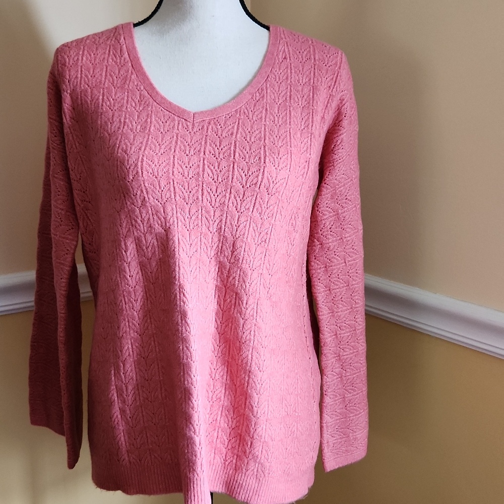 Chico's Drama V Neck LS Pullover Strawberry Blush Knit Sweater NWT Size Medium - Picture 8 of 8